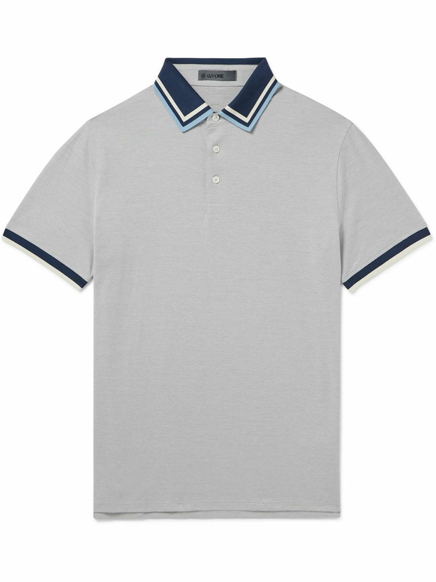 Photo: Mr P. - G/FORE Golf Striped Logo-Appliquéd Piqué Polo Shirt - Gray