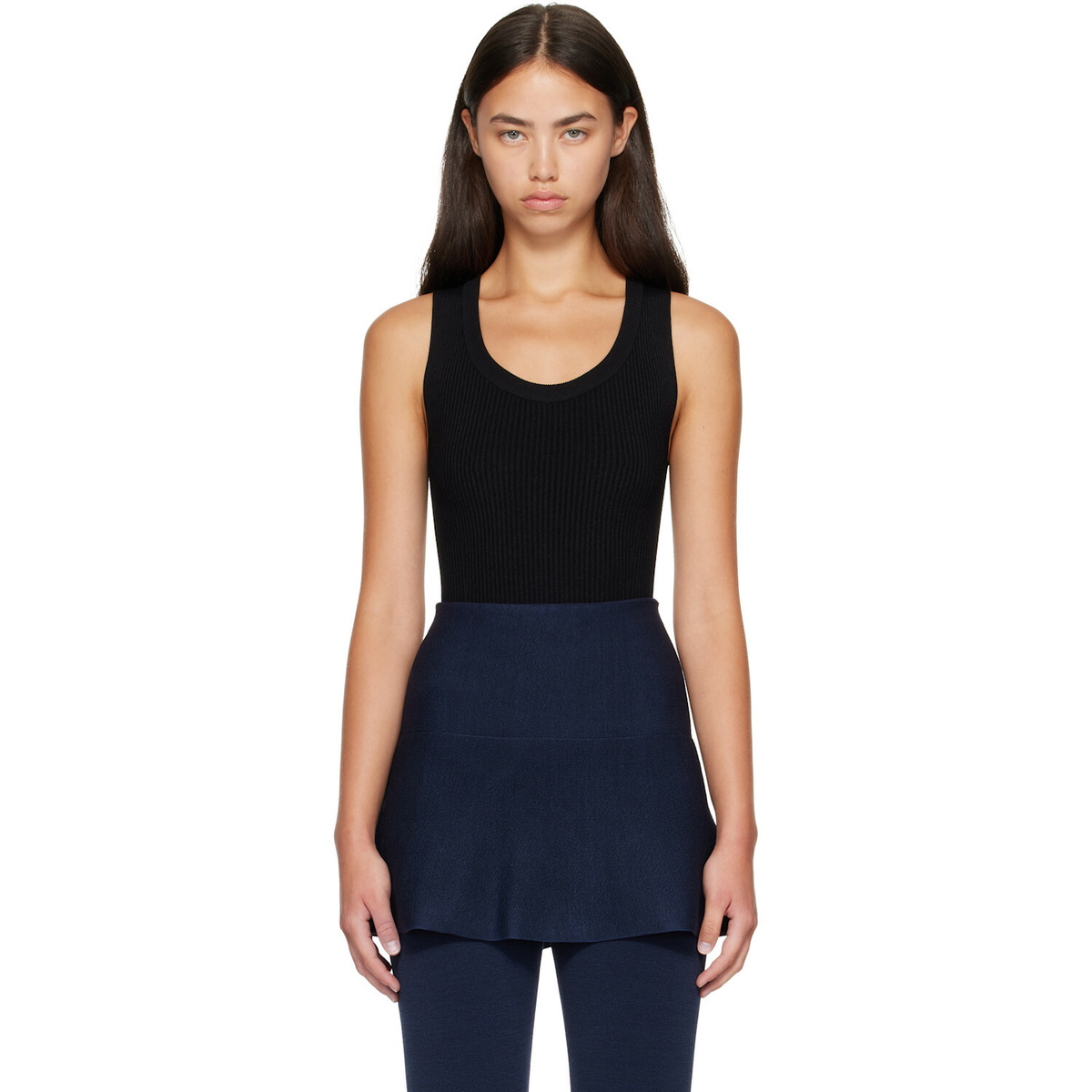 ALAÏA Black Sleeveless Ribbed Knit Bodysuit