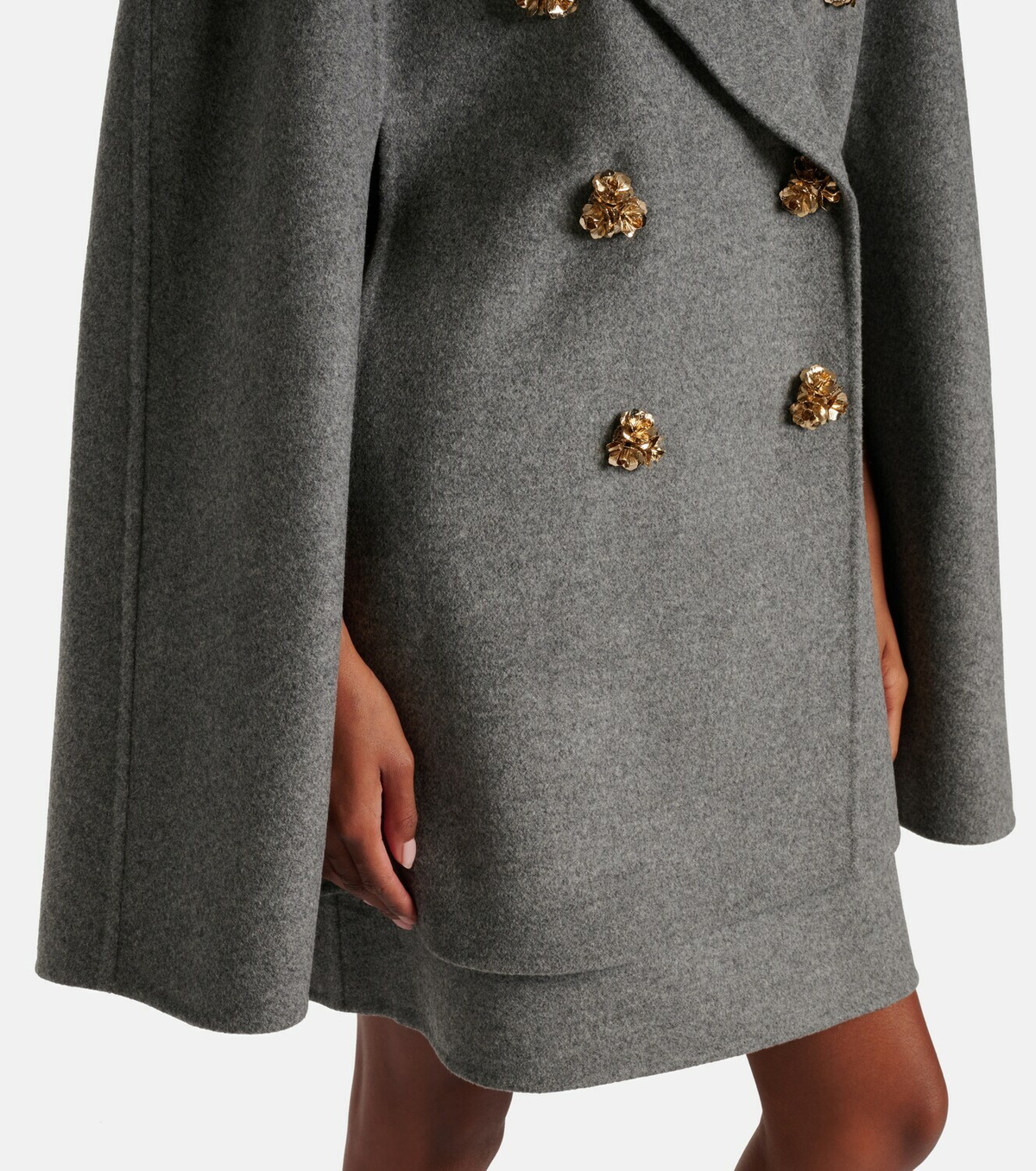 Carolina Herrera Double-breasted mélange virgin wool cape