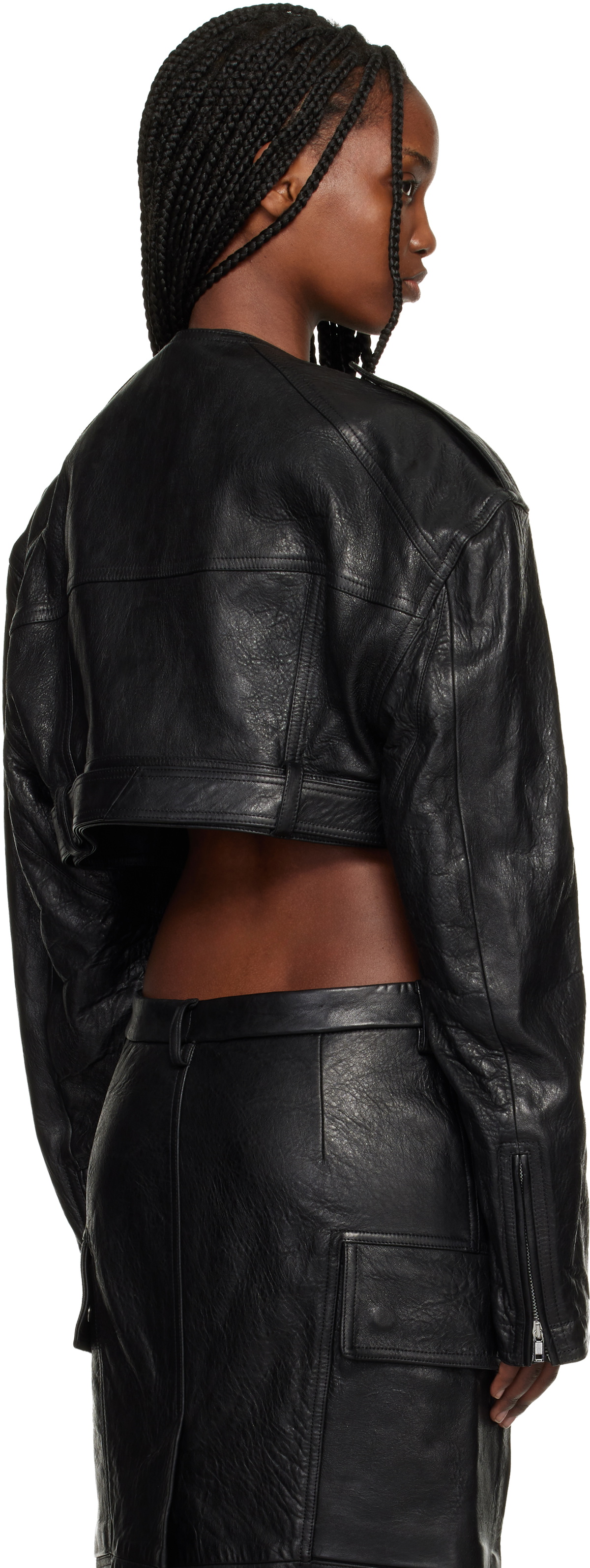 Rick Owens Black Temple Micro Leather Biker Jacket