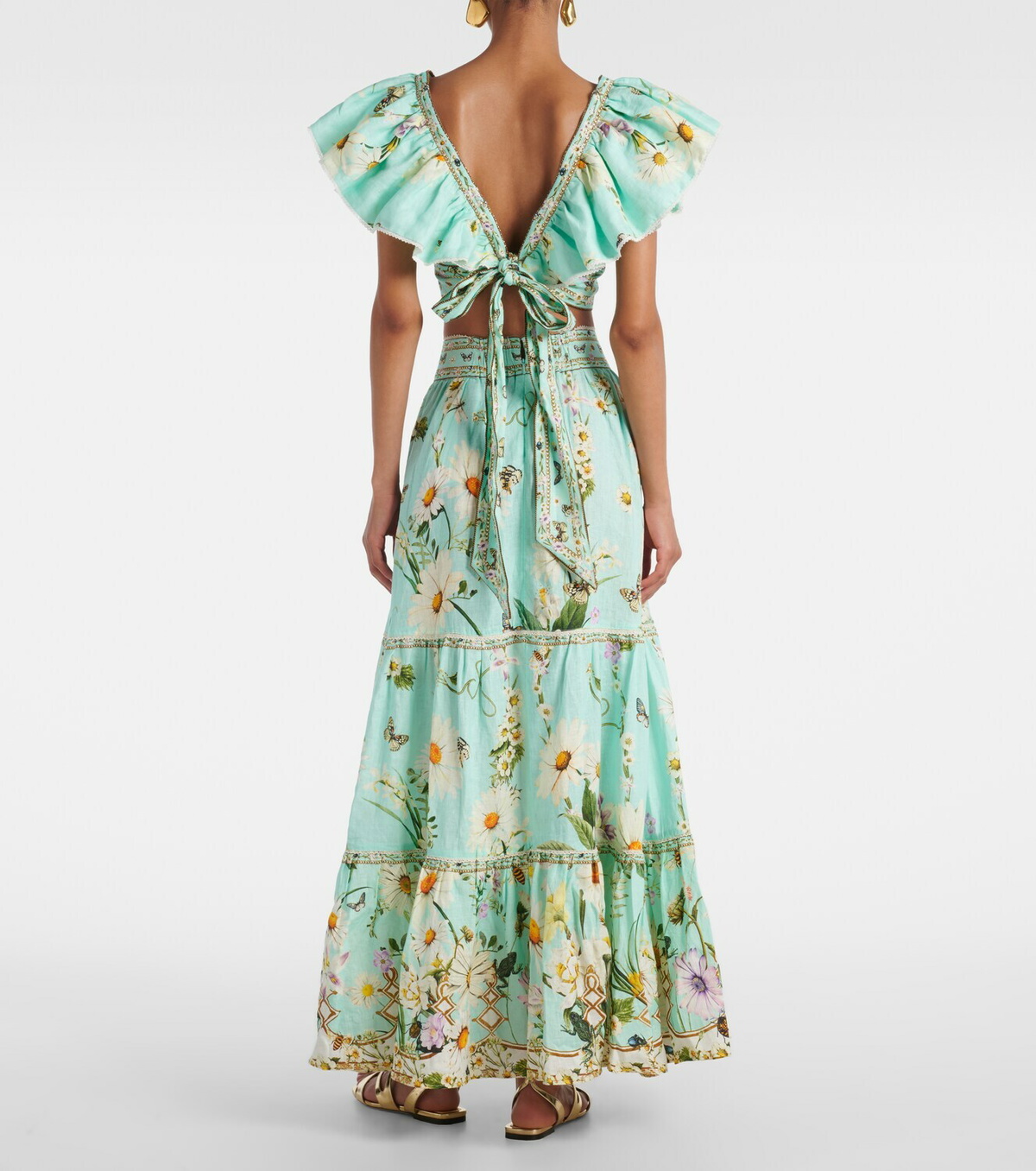 Camilla Floral tiered linen maxi skirt
