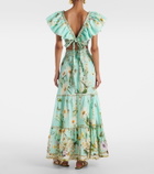 Camilla Floral tiered linen maxi skirt
