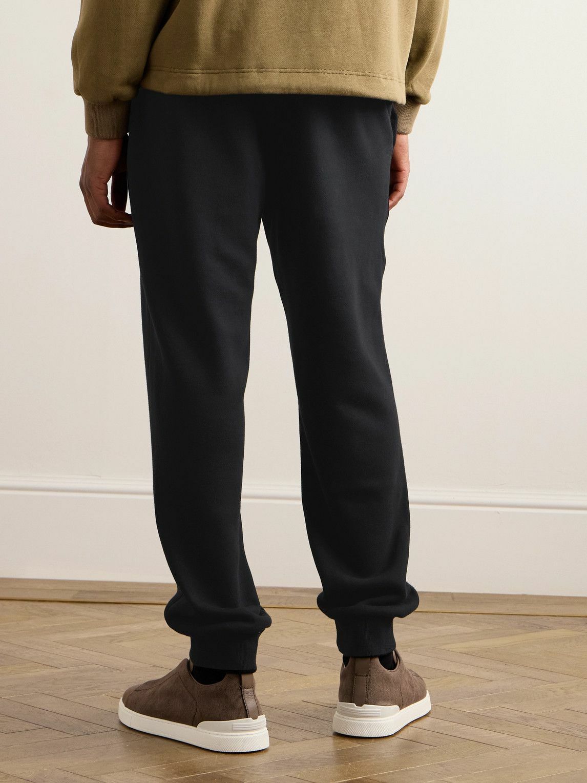 Zegna - Tapered Logo-Embroidered Cotton-Blend Jersey Sweatpants - Black