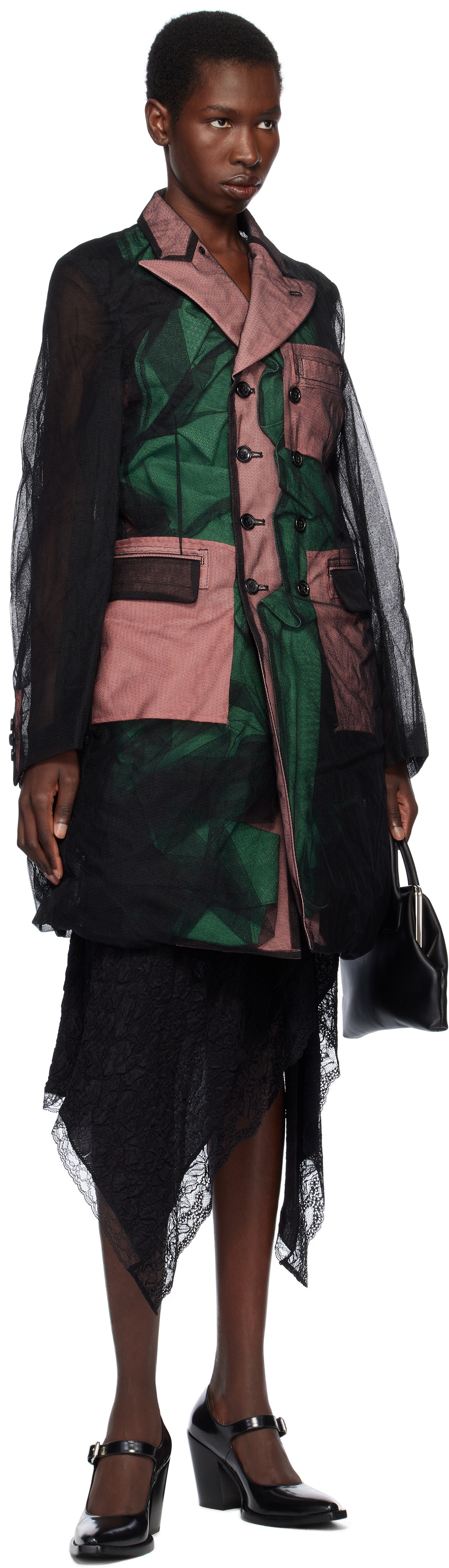 Comme des Garçons Homme Plus Black & Green Nylon Tulle & Polyester Gabardine Coat