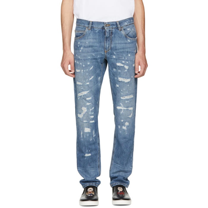 Photo: Dolce and Gabbana Blue Classic Distressed Jeans 
