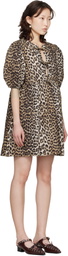GANNI Beige Leopard Printed Cotton Tie String Minidress