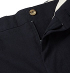 De Bonne Facture - Navy Pleated Brushed-Cotton Trousers - Blue