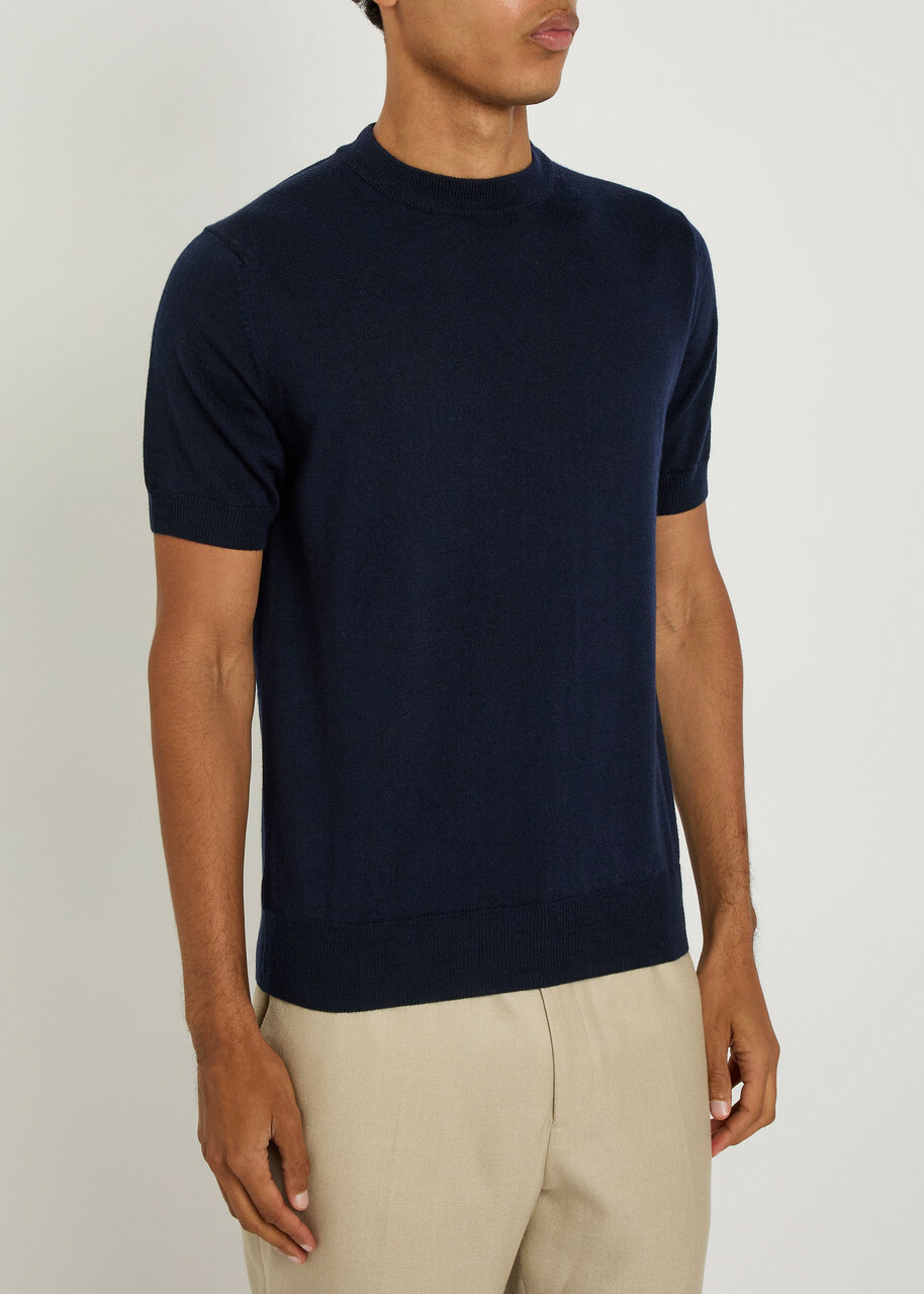 Aurélien Knit Merino Wool T-shirt Navy