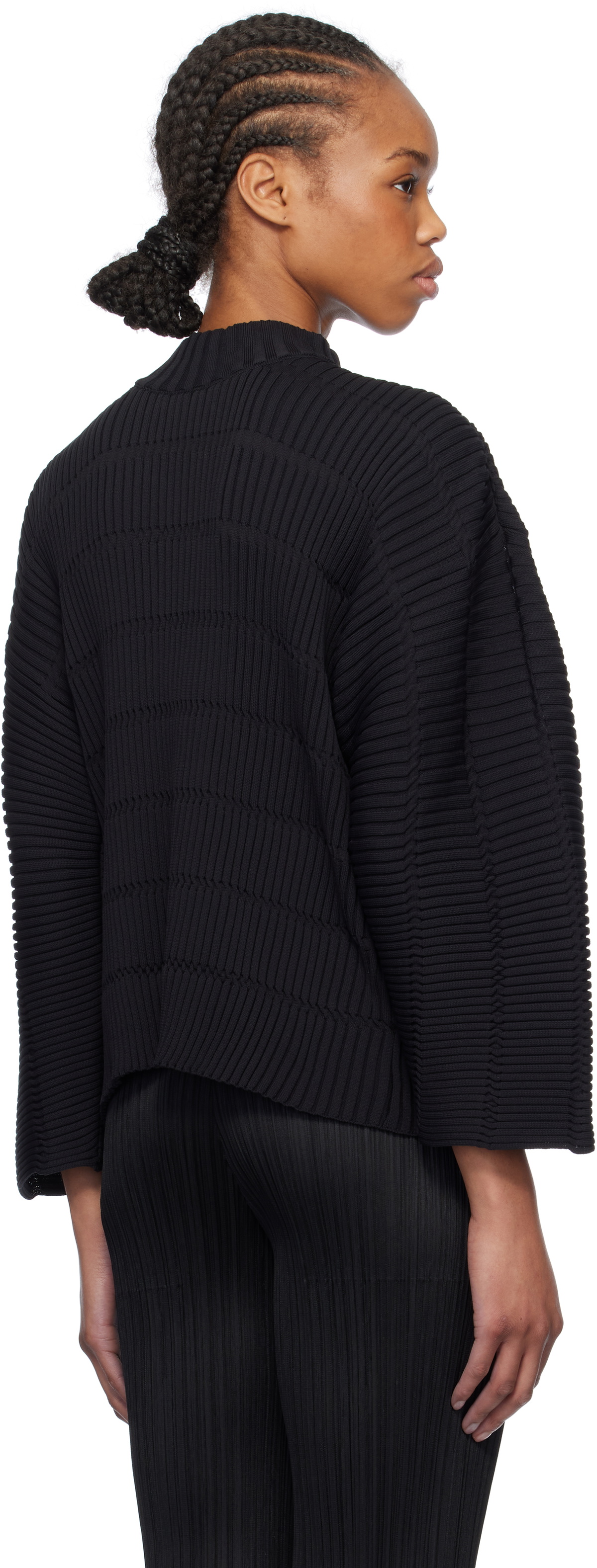 PLEATS PLEASE ISSEY MIYAKE Black Jiggly Knit Sweater Pleats Please