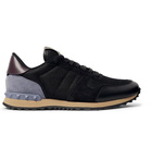 Valentino - Valentino Garavani Rockrunner Mesh, Leather and Suede Sneakers - Men - Black