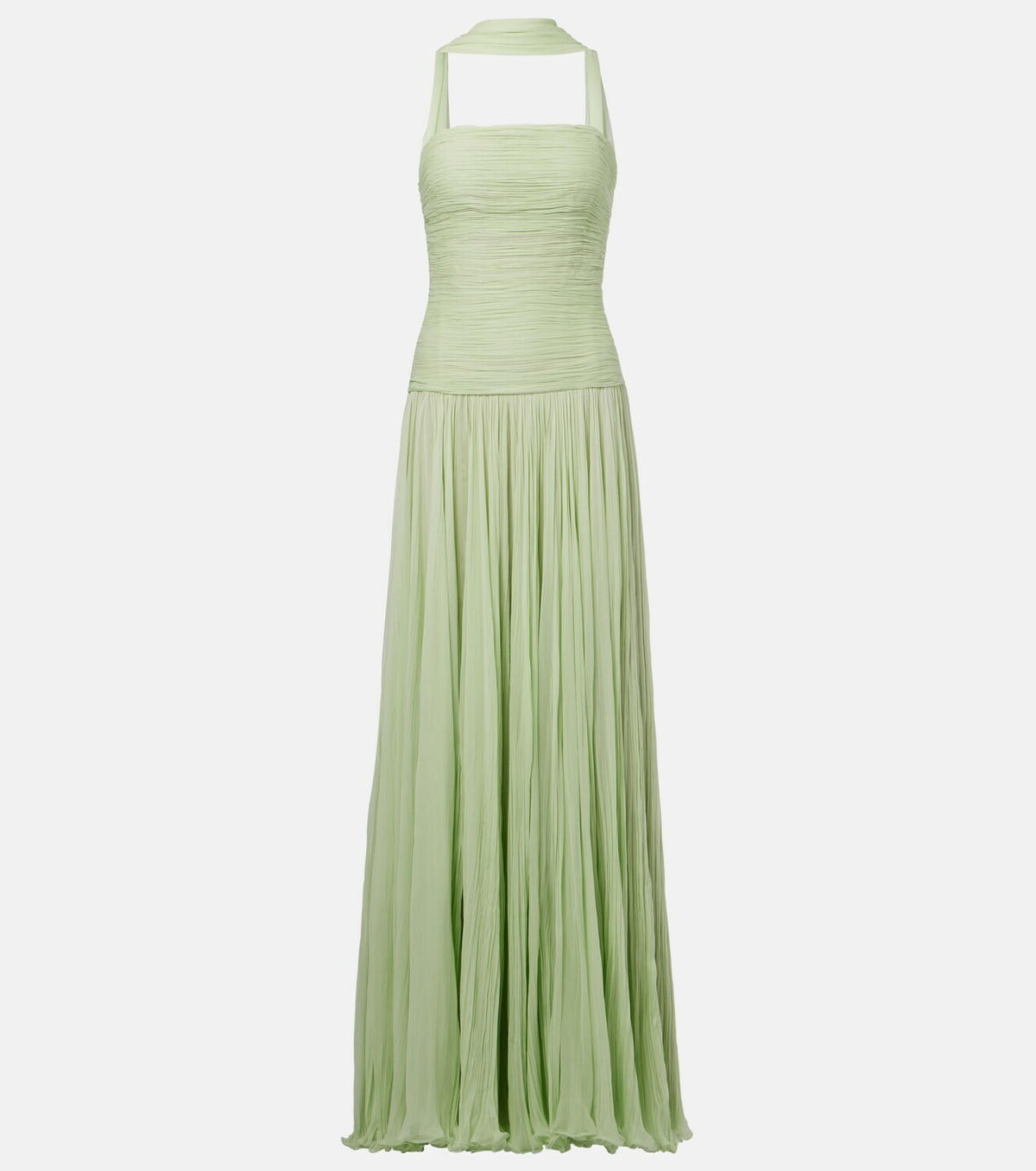 Marmar Halim Pleated scarf-detail silk georgette gown