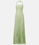 Marmar Halim Pleated scarf-detail silk georgette gown