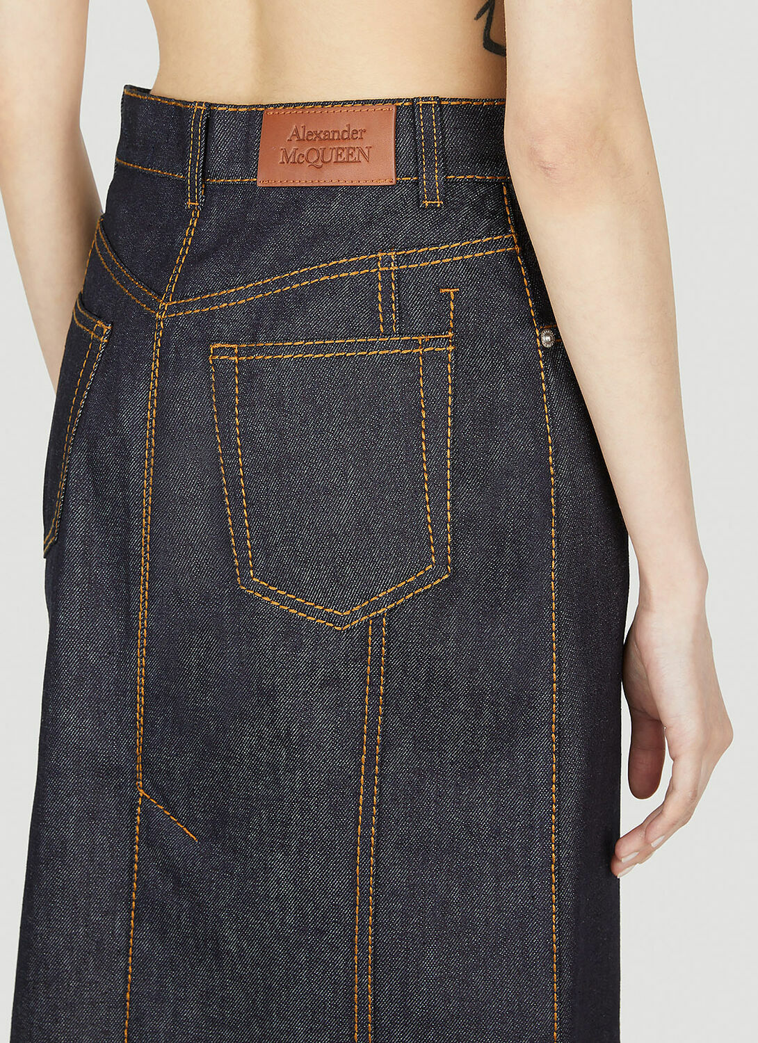 Alexander McQueen Contrast Stitching Denim Skirt
