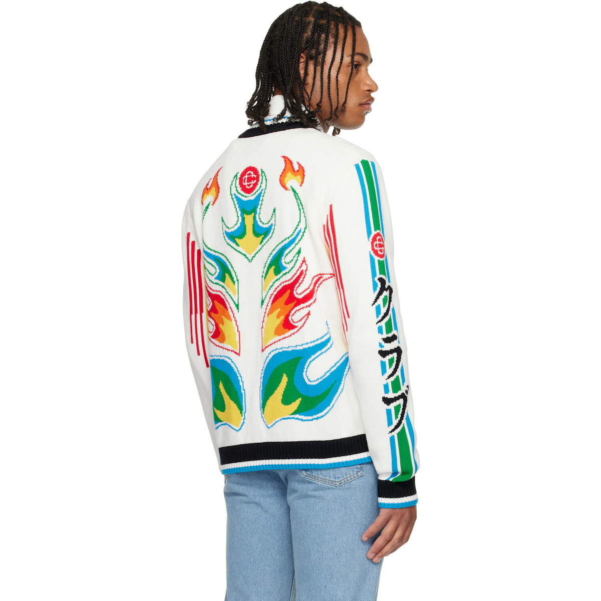 Casablanca White Flame Laurel Cotton Knit Casa Club Jacket