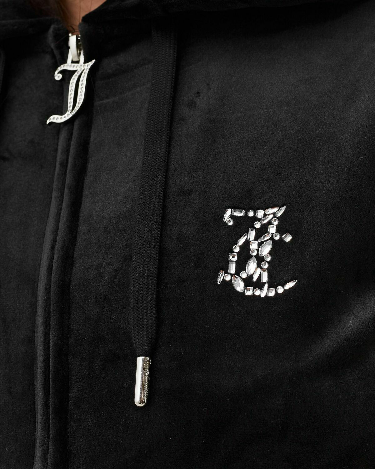 Juicy Couture CLASSIC VELOUR HOODIE WITH DIAMANTE BRANDING Black Womens Hoodies/Zipper