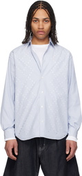 Comme des Garçons Homme Blue & White Broad Stripes Laser Cut Shirt