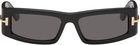 TOM FORD Black Icon Rectangular Acetate Sunglasses