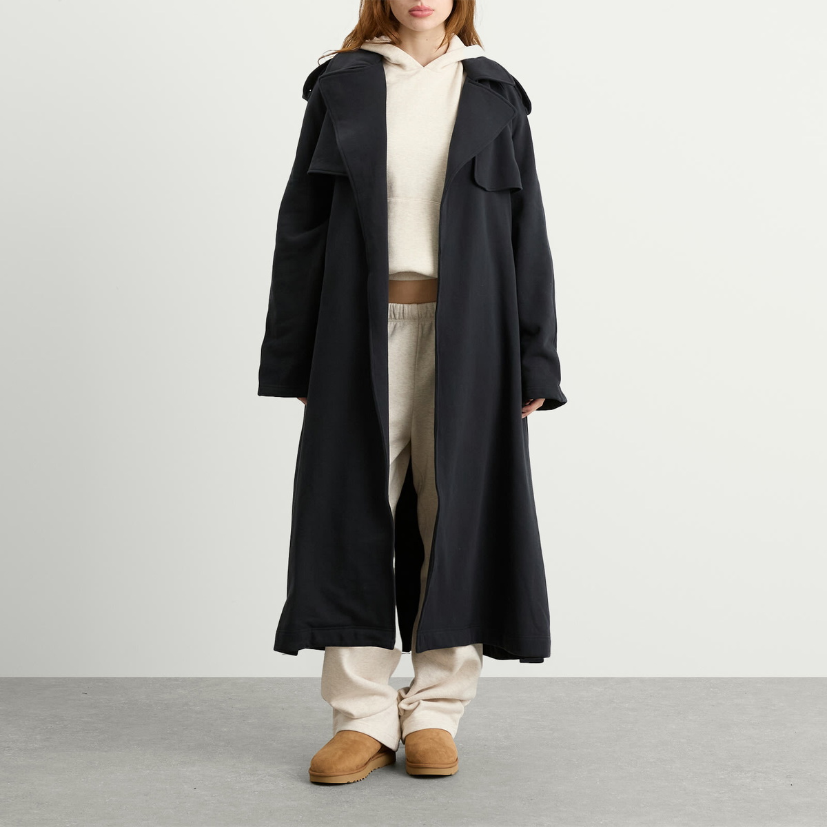 SKIMS Women's Boyfriend Fleece Trench Coat in Onyx