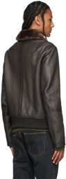 Yves Salomon Grey Leather Aviator Jacket