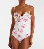 Magda Butrym Floral-appliqué ruched swimsuit