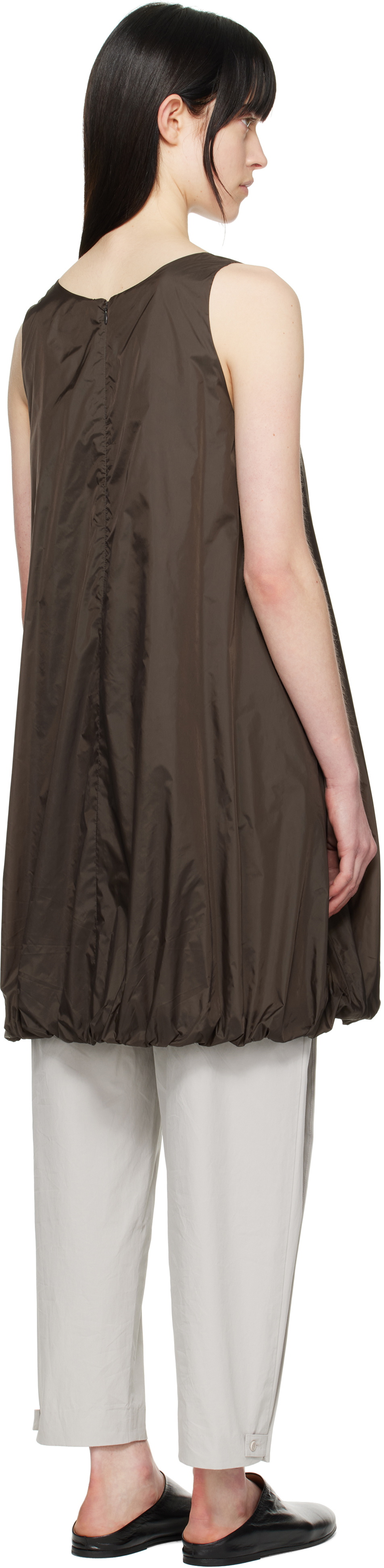 AMOMENTO Brown Nylon Volume Minidress