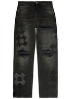 Amiri Distressed Logo-appliquéd Straight-leg Jeans Denim