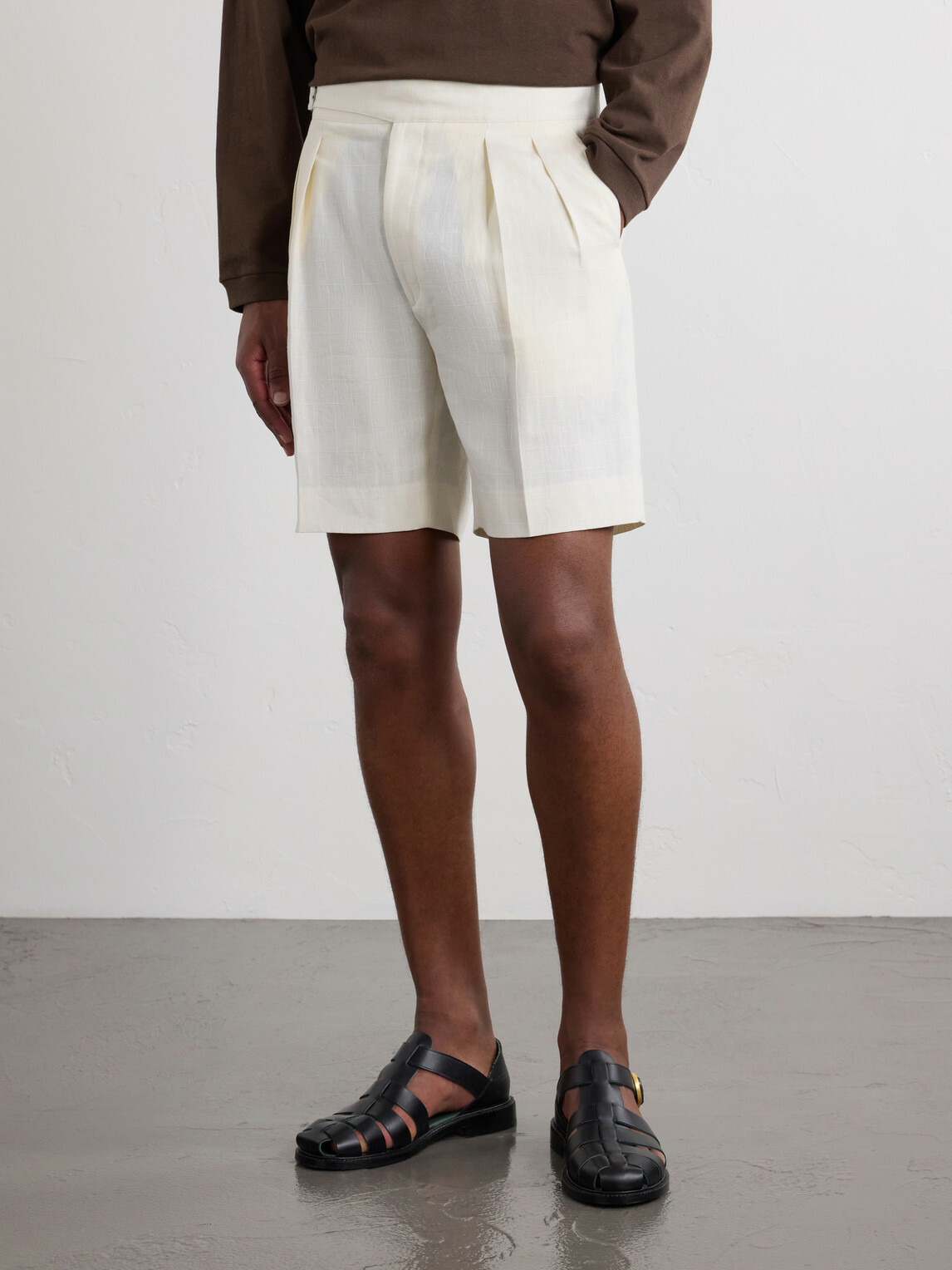 Ralph Lauren Purple label - Straight-Leg Pleated Linen Shorts - Neutrals