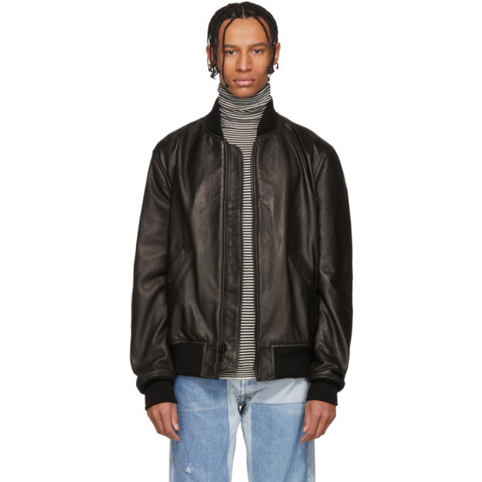 SCHOTT MA-1 Pebble-Grain Leather Bomber Jacket for Men