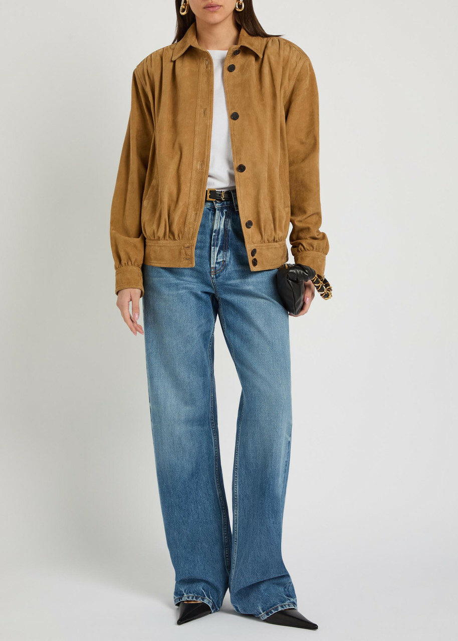 Saint Laurent Gathered Suede Jacket Dark Brown