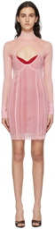 Herve Leger Pink & Red Layered Ribbed Bandage Short Dress