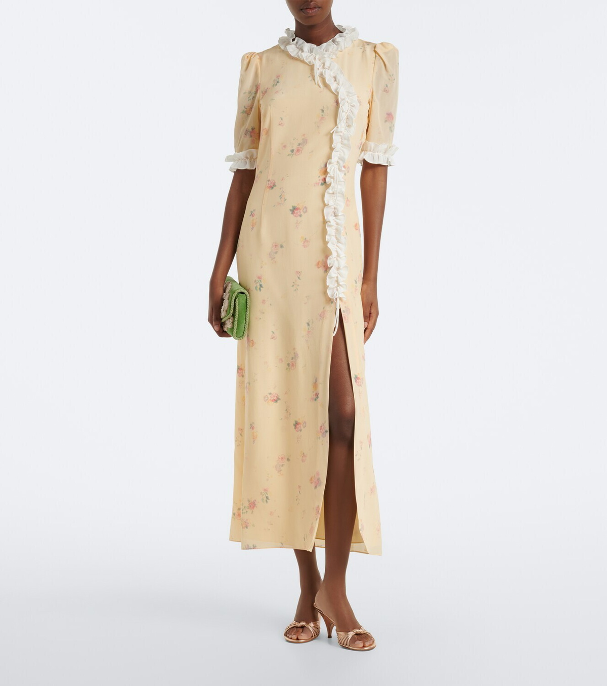 Alessandra Rich Floral ruffled silk midi dress