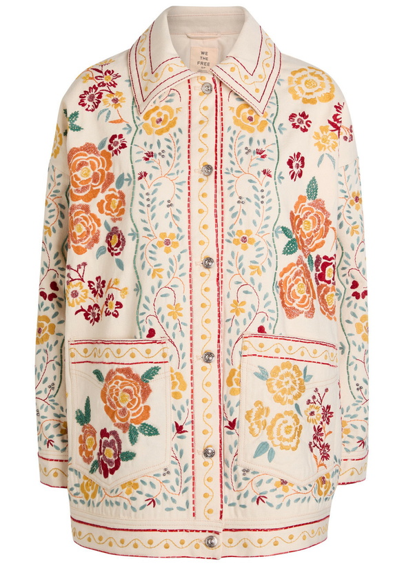 Photo: Free People Avery Floral-embroidered Denim Jacket White