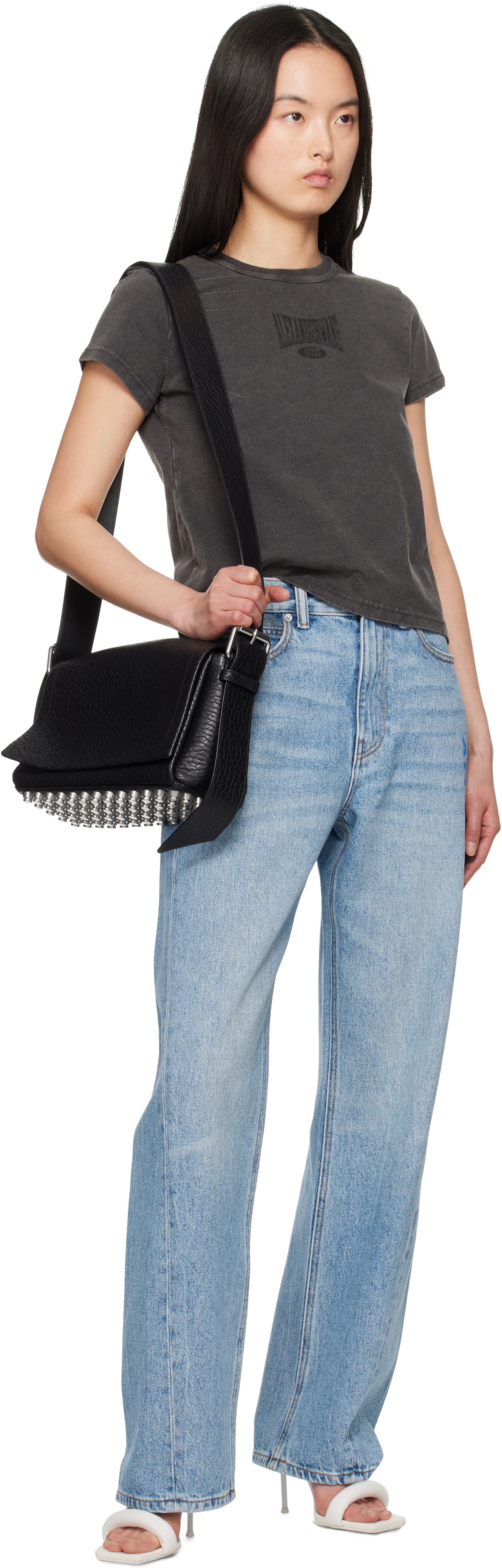 alexanderwang.t Black Distressed Logo Shrunken T-shirt