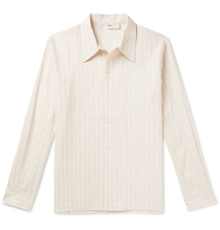 Photo: Séfr - Ripley Embroidered Striped Linen and Cotton-Blend Shirt - Neutrals
