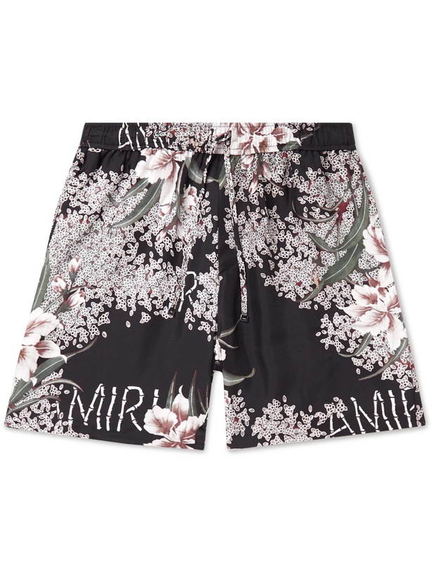 Photo: AMIRI - Straight-Leg Floral-Print Silk-Twill Drawstring Shorts - Black