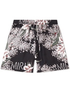 AMIRI - Straight-Leg Floral-Print Silk-Twill Drawstring Shorts - Black