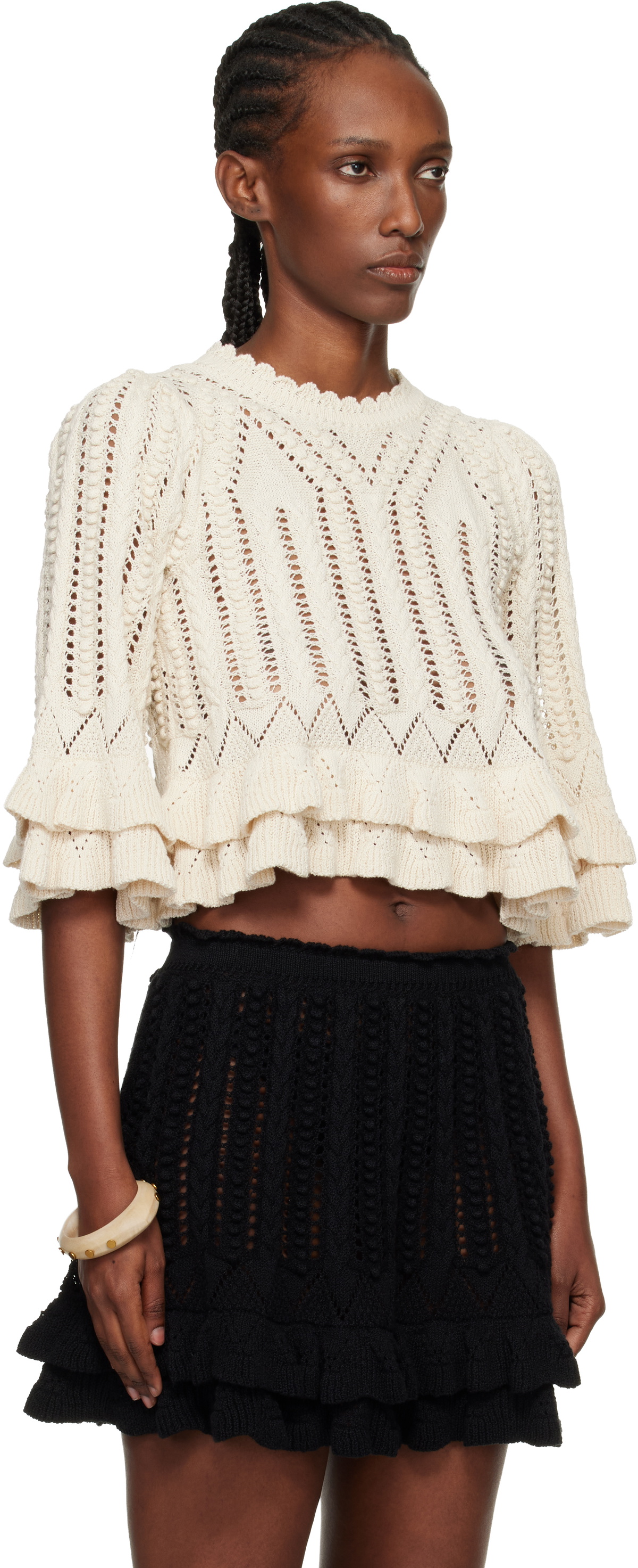 Isabel Marant Etoile Off-White Norma Frilly Cotton Knit Sweater