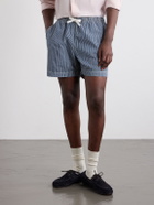 Drake's - Straight-Leg Striped Cotton Drawstring Shorts - Blue