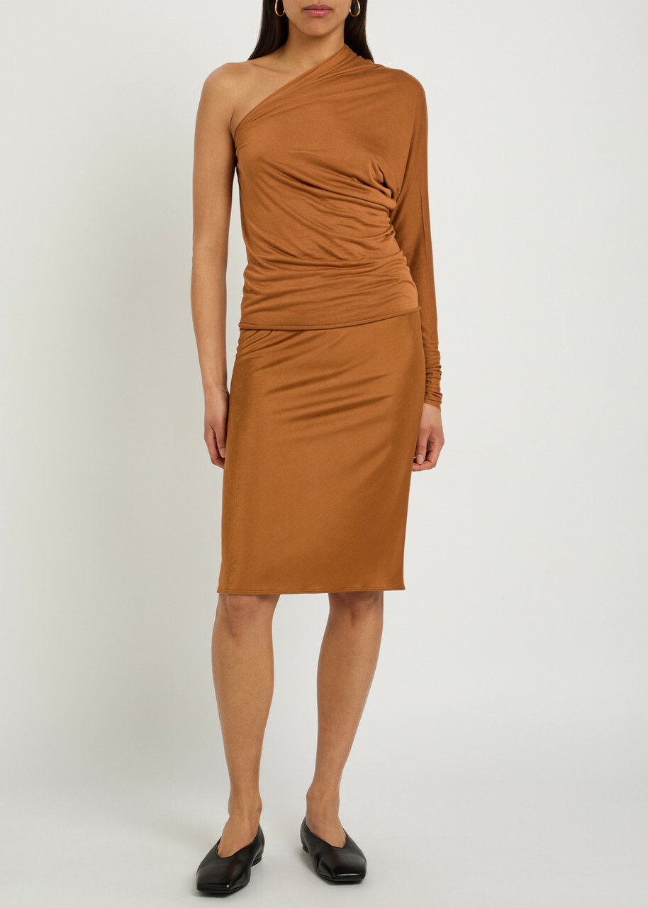 Rick Owens Lilies Diana One-sleeve Fine-knit top Tan