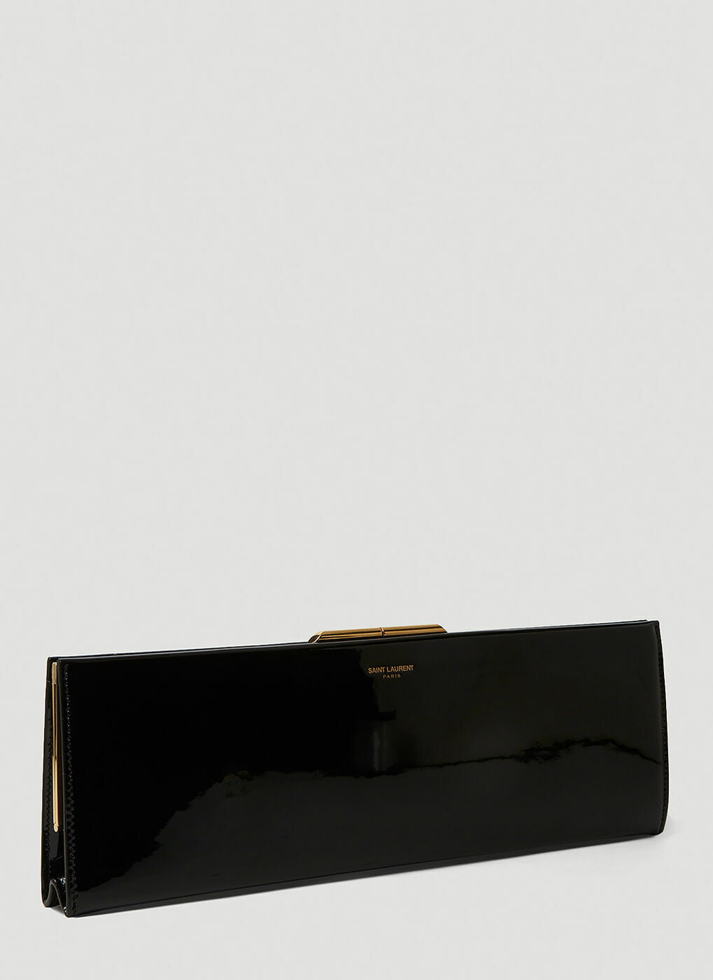 Large black patent outlet clutch bag