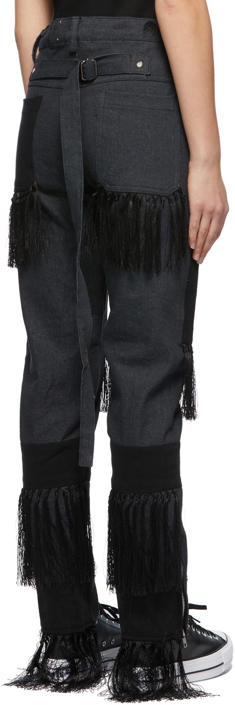 Youths in Balaclava Grey & Black Fringed High Waisted Jeans