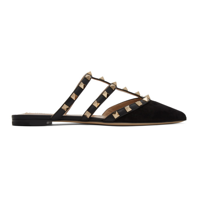 Valentino Black Valentino Garavani Suede Rockstud Mules Valentino Garavani