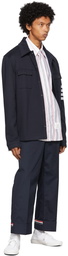 Thom Browne Navy 4-Bar Button-Down Shirt Jacket