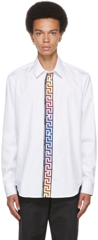 Photo: Versace White Cotton Poplin Greca Accent Shirt