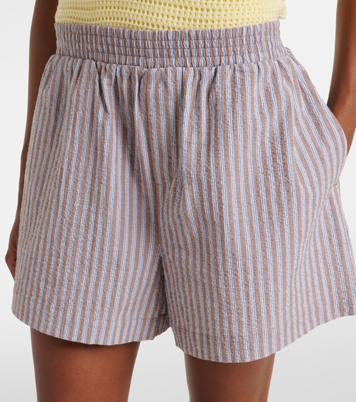 Varley Darina seersucker striped cotton shorts