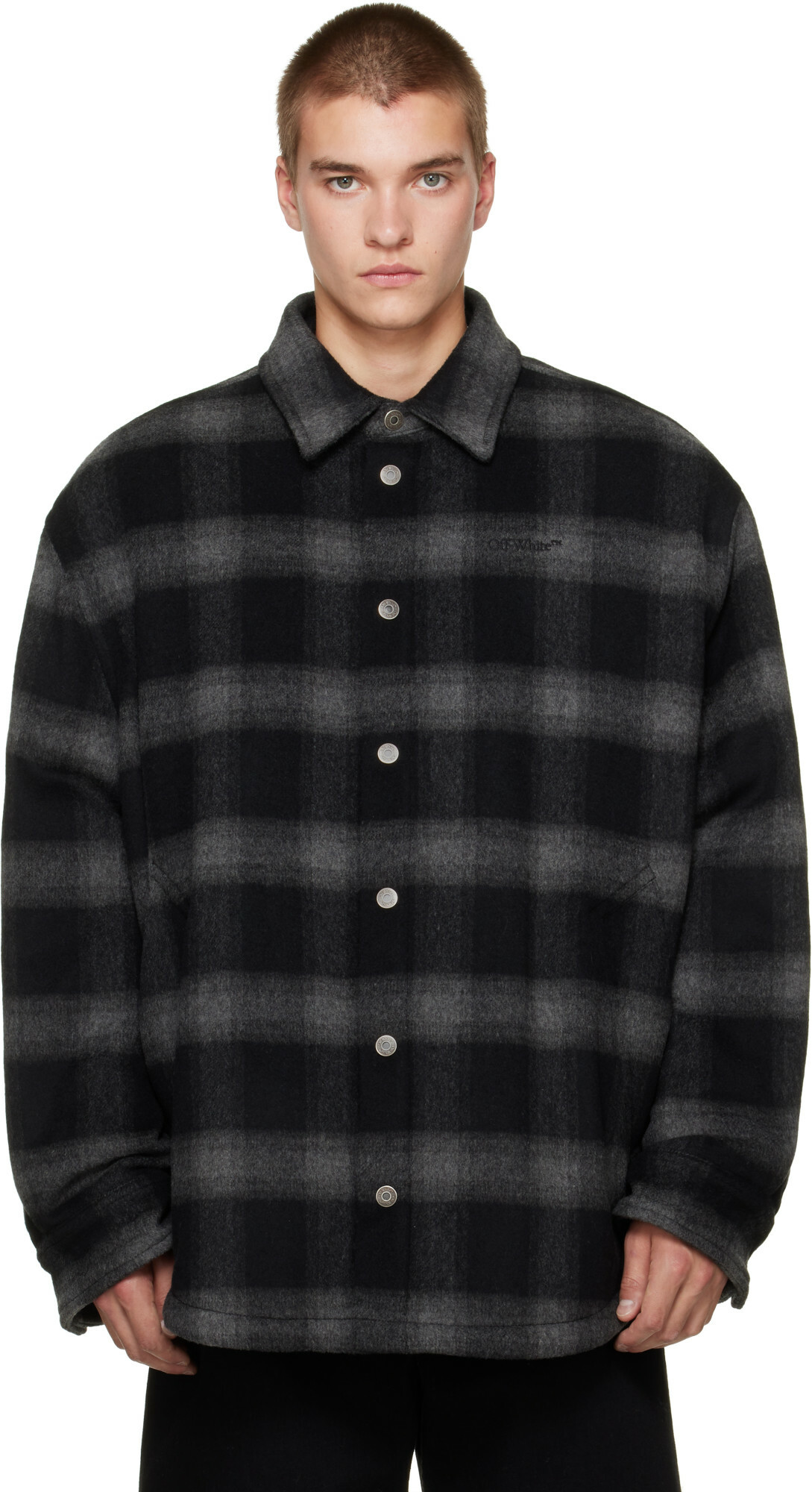Off-White Black Flannel Wool Padded Overshirt Jacket