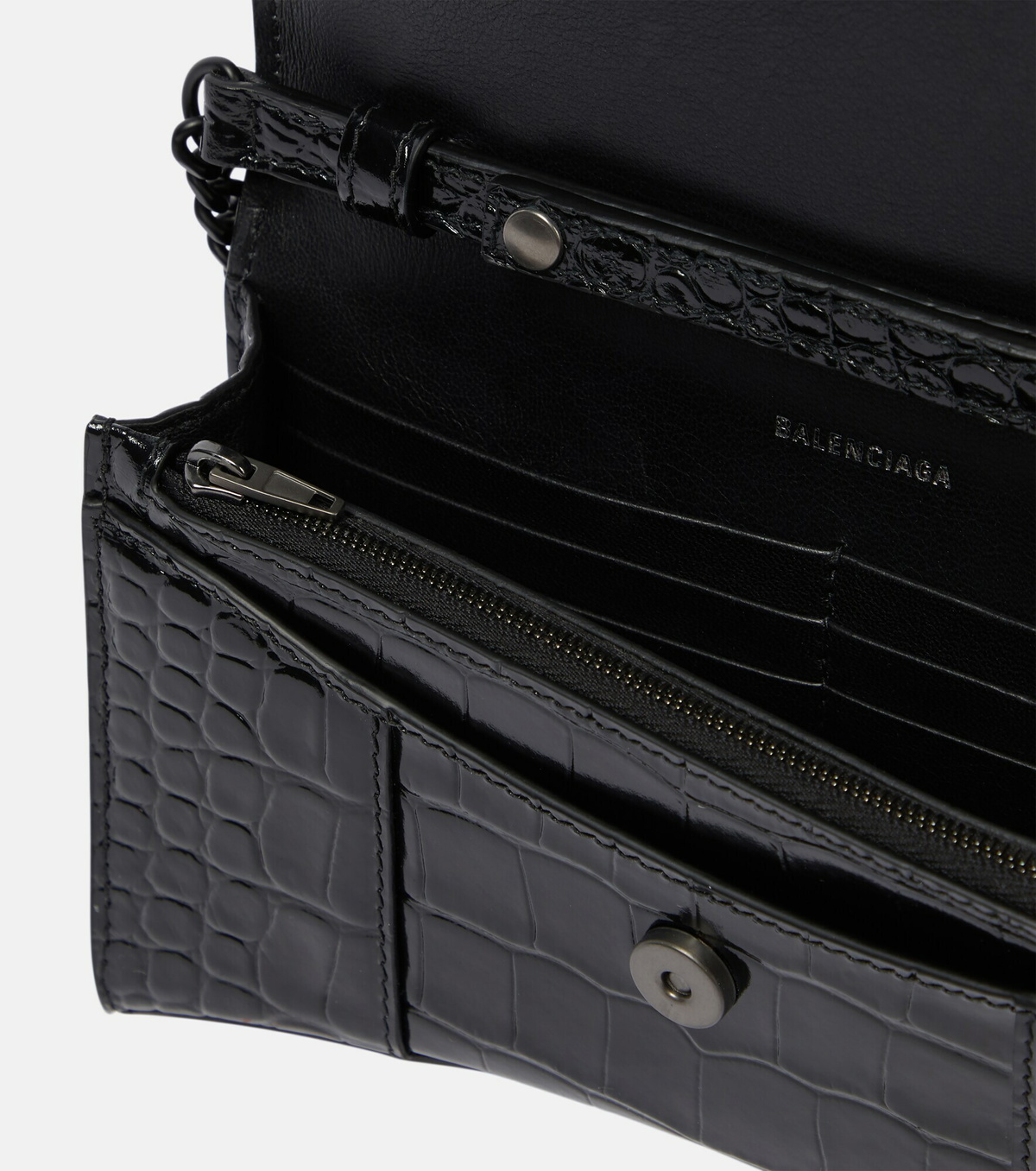 Balenciaga - Hourglass croc-effect leather wallet on chain