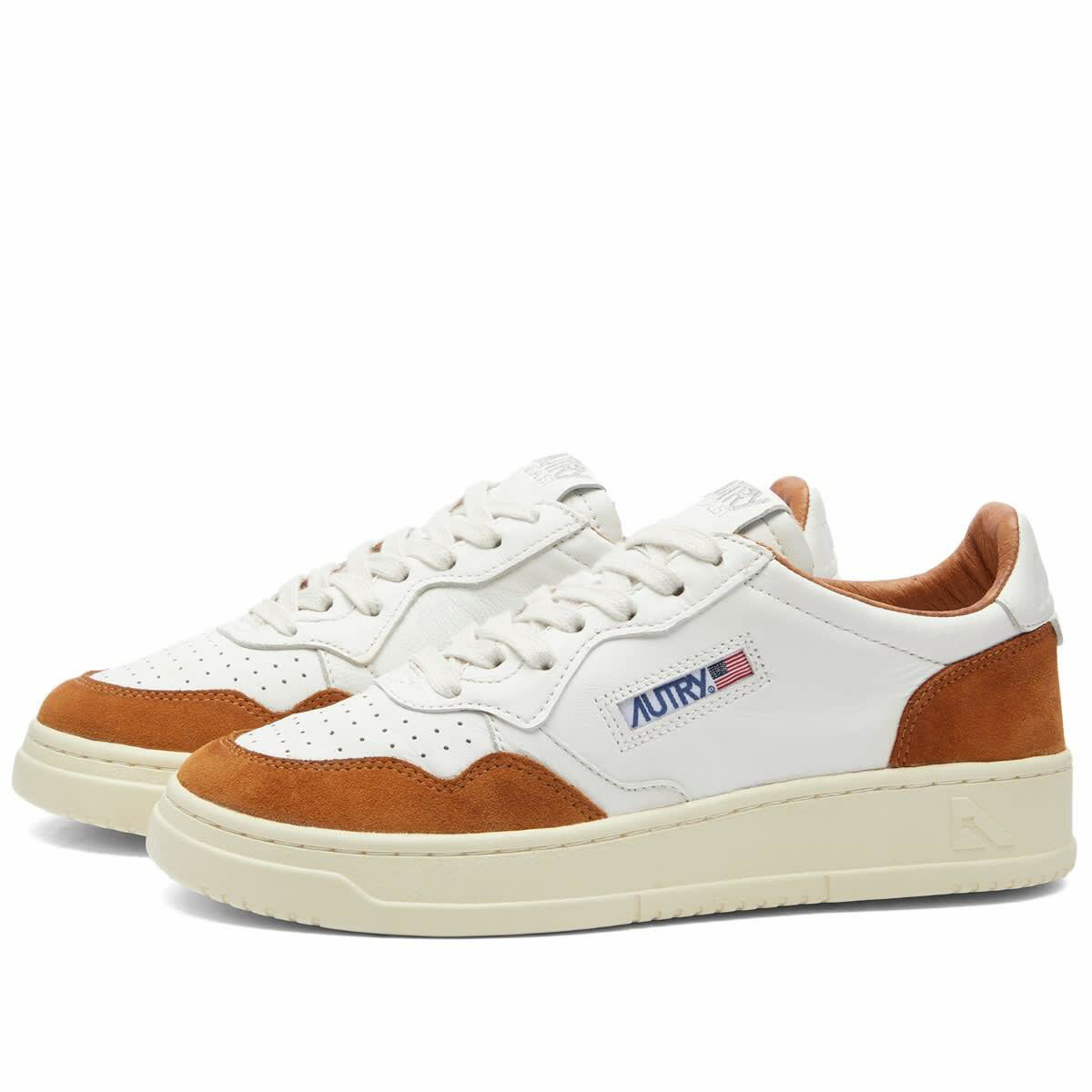 Autry Medalist Leather Suede Low White Beige Orange (Women's)