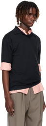 AURALEE Navy Product Dyed Wool Knit Polo