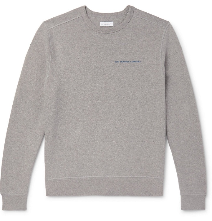 Photo: Pop Trading Company - Logo-Print Mélange Fleece-Back Cotton-Jersey Sweatshirt - Gray